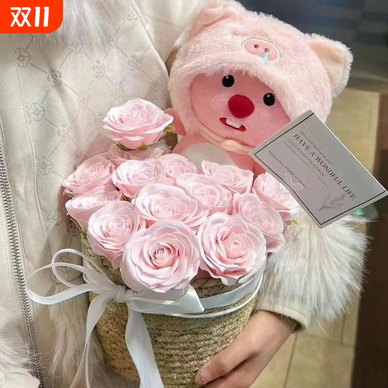 海狸loopy抱抱永生花束玩偶生日礼物送女生朋友闺蜜礼盒鲜花老师