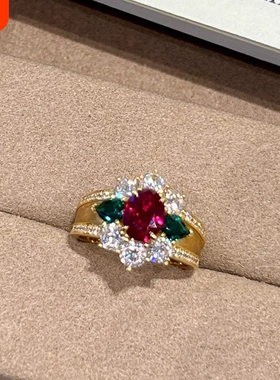 仿绿宝石开口金戒指女高级感小众