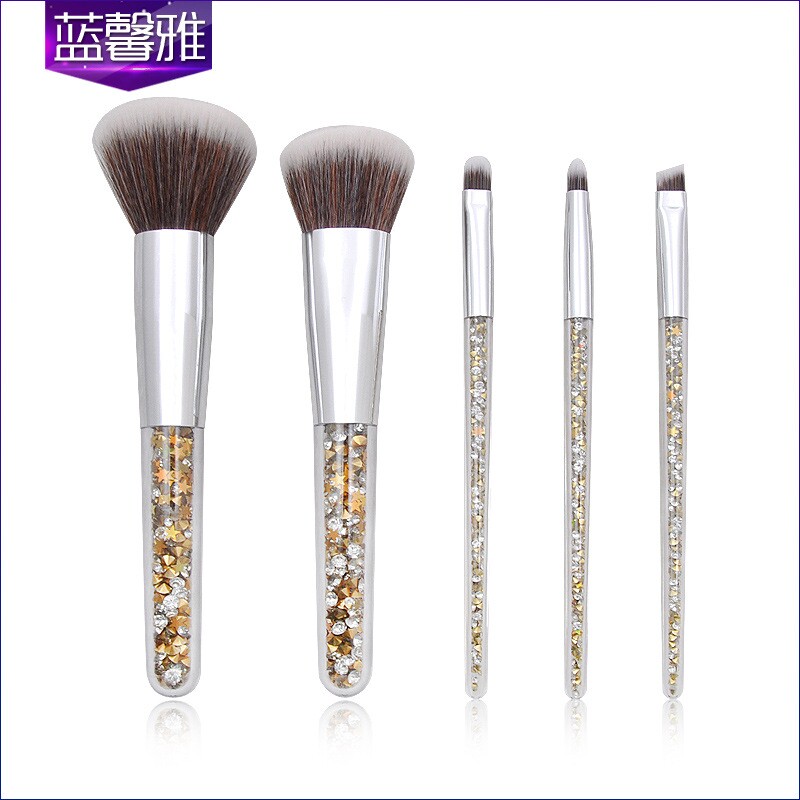爆款 5支透明柄化妆刷 钻石颗粒眼部散粉底刷套装 彩妆美妆工具厂