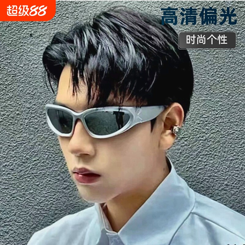 偏光防紫外线墨镜银色男女同款骑行ins千禧辣妹太阳眼镜圆脸椭圆