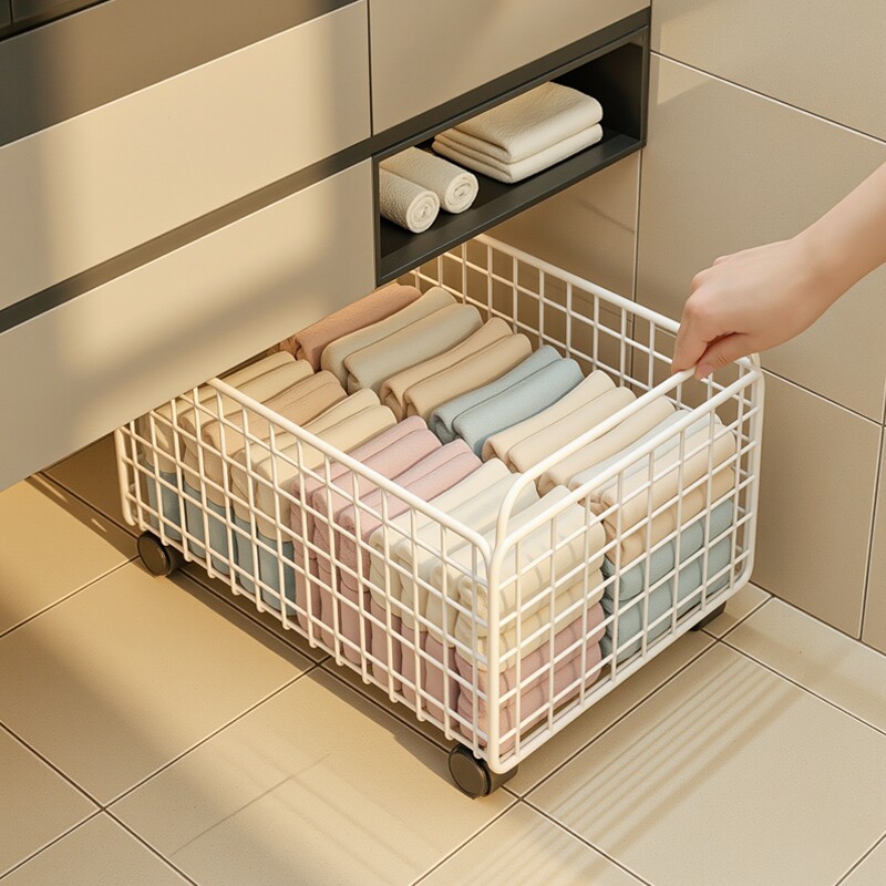 脏衣服收纳筐柜下脏衣篮带轮移动大容量脏衣篓家用洗漱台下置物架