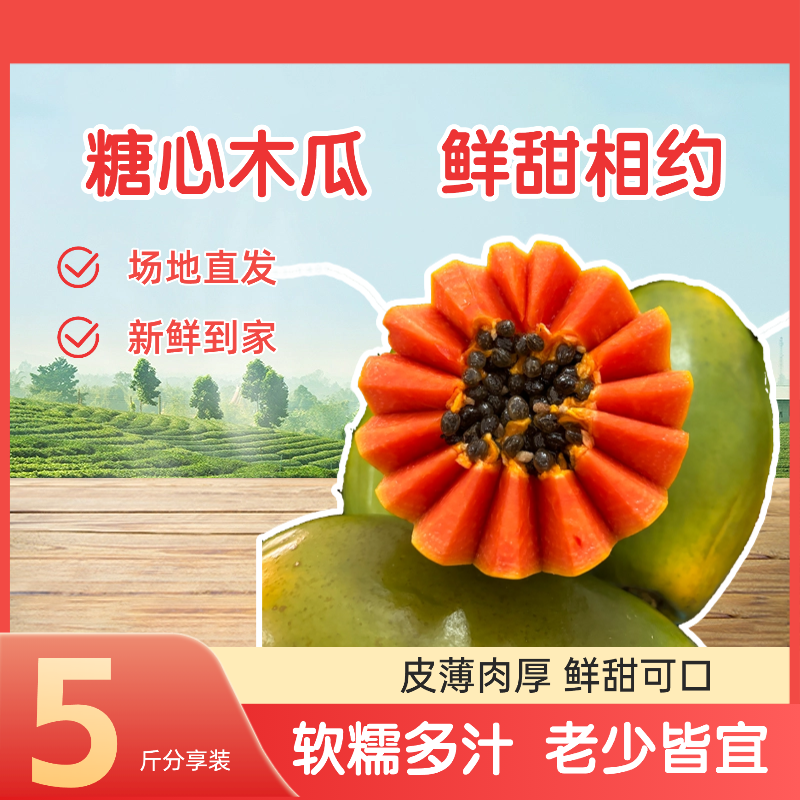冰糖木瓜雷州冰糖木瓜现摘树上熟应当季新鲜青皮红心牛奶水果