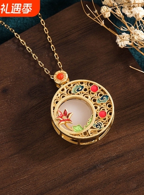 艾尔缘国潮珐琅平安扣吊坠仿和田玉镀金项链女复古宫廷风旗袍饰品
