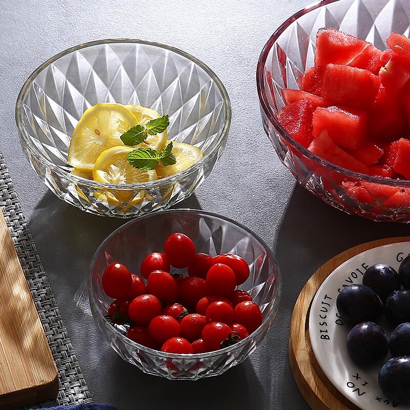 网红玻璃碗家用泡面创意沙拉碗ins透明学生水果蔬菜碗餐具钻石
