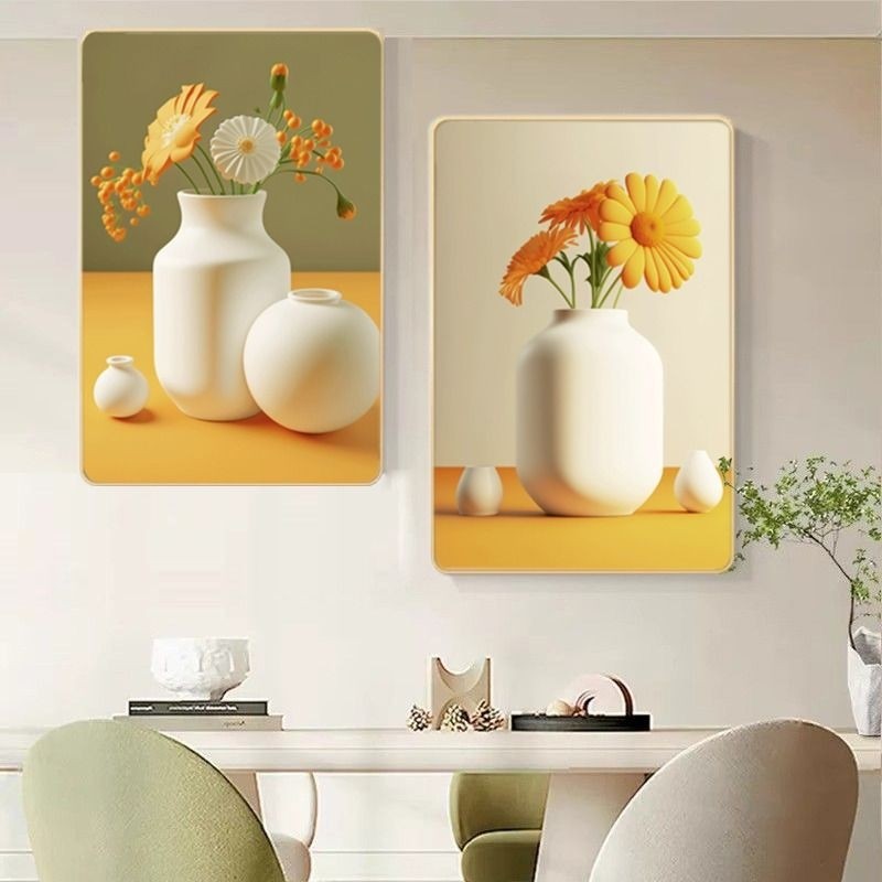 新款简约餐厅装饰画轻奢小清新花瓶餐厅挂画客厅桌壁画两联墙画