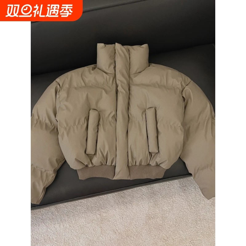 户外冬季新款立领保暖pu皮面包服百搭短款羽绒服情侣外套加厚袄子