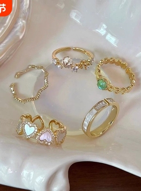 排钻小众独特戒指2025新款爆款森系冷淡风高级贝母装饰重工指环