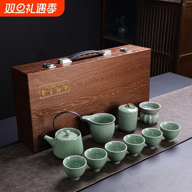 哥窑茶具套装功夫茶高档礼盒伴手礼批发陶瓷茶壶茶杯家用全套k14