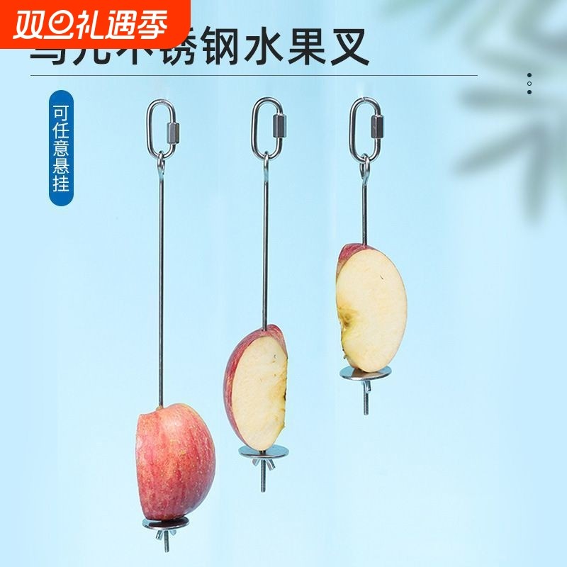 鸟用不锈钢水果蔬菜叉喂食器不锈钢水果叉鹦鹉小太阳大号鸟笼配件