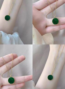绿色无事牌项链女新中式复古精致圆牌吊坠显白气质高颜值锁骨链