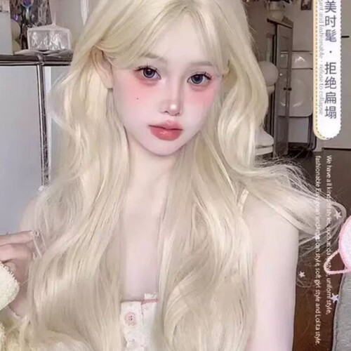 假发女长发白金色中分八字刘海长卷发大波浪自然仿真人显白全头套