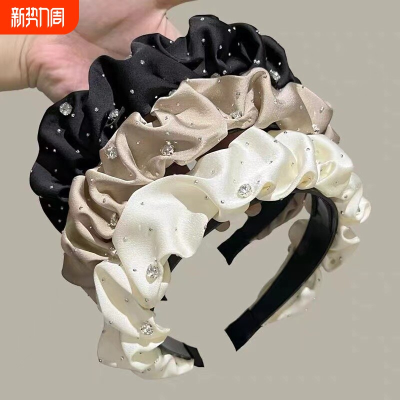满天星高颅顶褶皱发箍2024新款复古法式网红压发发卡气质头箍头饰