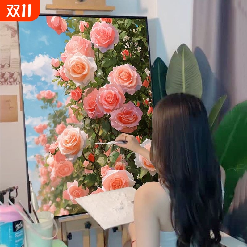 数字油画手工填充涂色diy手绘山水花卉艺术装饰画2025丙烯油彩画图片