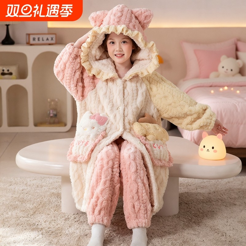 女童睡衣儿童2025秋冬珊瑚绒睡衣
