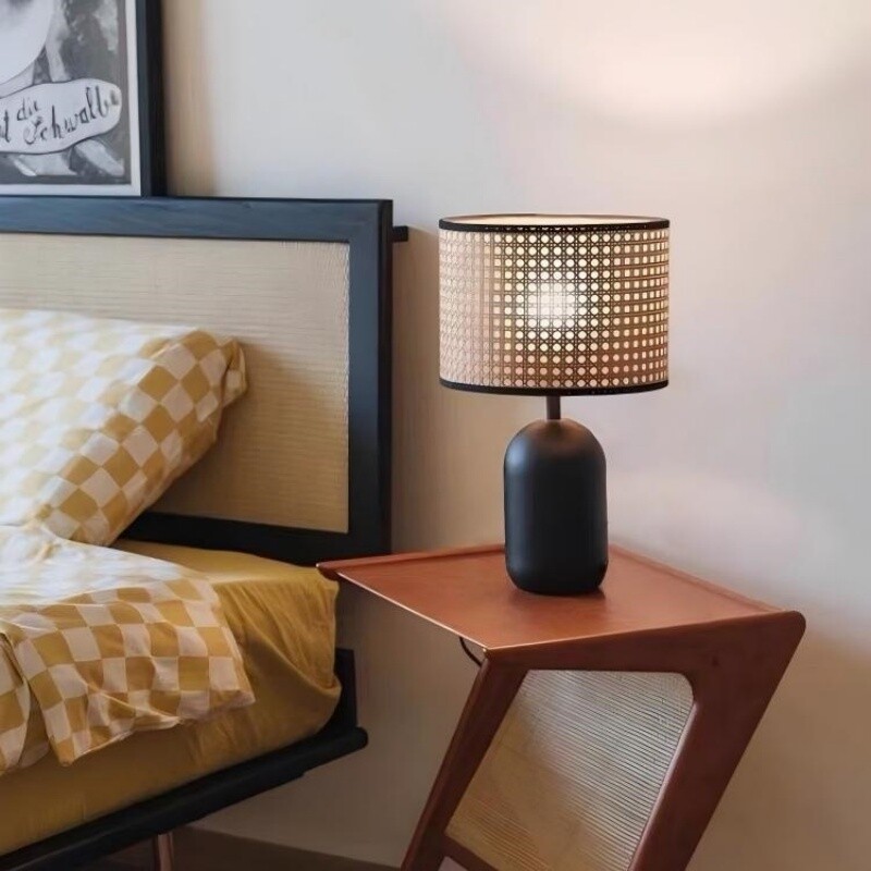 新中式台灯客厅书桌灯卧室床头灯复古北欧酒店夜灯中古护眼艺术