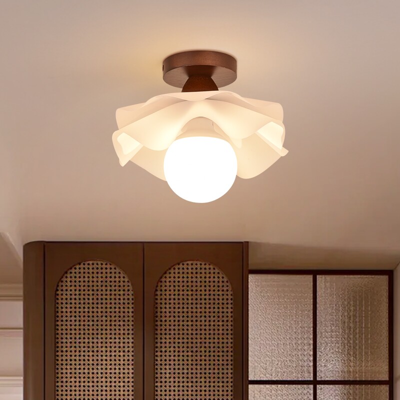 走道灯走廊灯中古风楼梯入户玄关阳台灯胡桃木灯具花朵吸顶灯P271