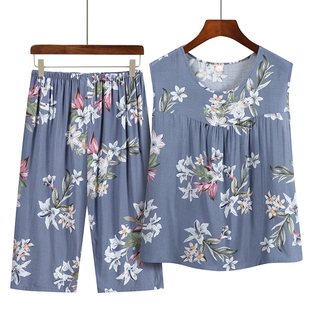 中老年人夏装女款睡衣套装奶奶衣服无袖背心老太太妈妈棉绸家居服