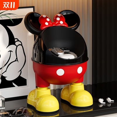 米奇玄关收纳摆件桌面入户防尘零食钥匙杂物收纳盒客厅迪士尼托盘