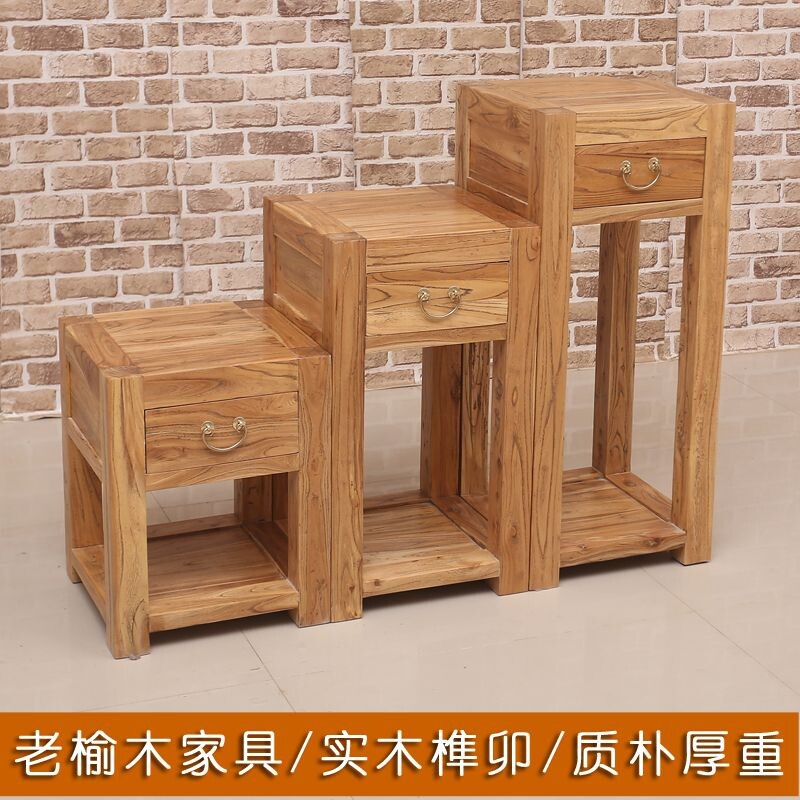 d老榆木中式实木客厅花架木头置物架阳台花盆架子仿古