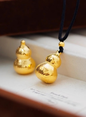 金店同款沙金点钻拉丝小葫芦吊坠项链福禄挂坠仿真金锁骨链礼物