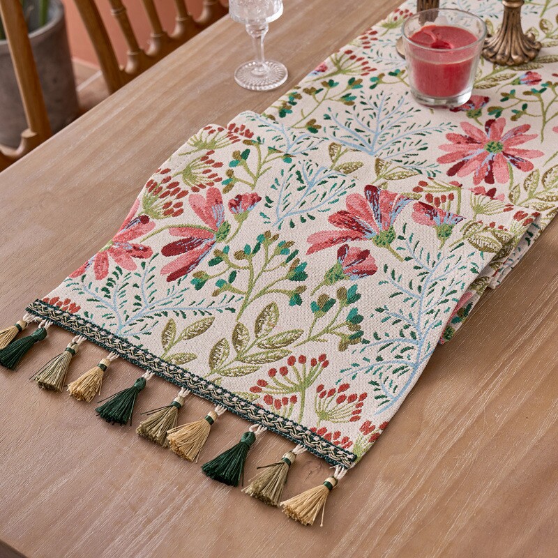 2026新年美式复古桌旗餐桌布长条装饰布电视柜防尘盖布