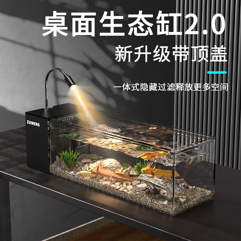 六角恐龙鱼缸客厅家用塑料透明溪流缸过滤制氧一体蝾螈生态饲养缸