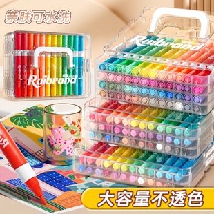 丙烯马克笔儿童无毒可水洗小学生软头美术专用不透色可叠色水彩笔60色绘画套装 幼儿园画笔24色36色画画可洗