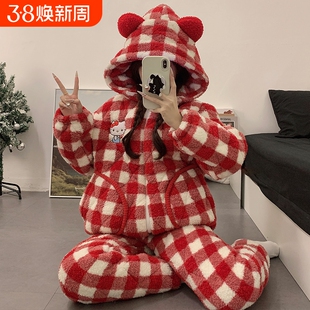 睡衣女款冬季珊瑚绒三层夹棉加厚可爱女士2025新款家居服薄款柔软