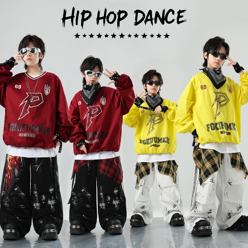 街舞儿童潮服男童嘻哈套装酷帅元旦表演hiphop女童爵士舞演出服装