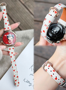 适用于华为手表GT6表带皮质GT5彩印watch5/4创意腕带GT2撞色GT3女款41mm专用运动watchgt6秋冬pro红色白色