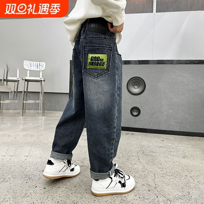 男童时尚宽松牛仔阔腿裤