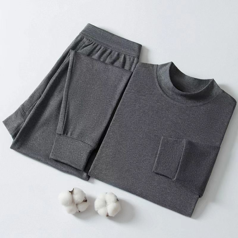 薄款中领秋衣秋裤保暖圆领男士套装内衣中老年线衣线裤棉毛衫冬季