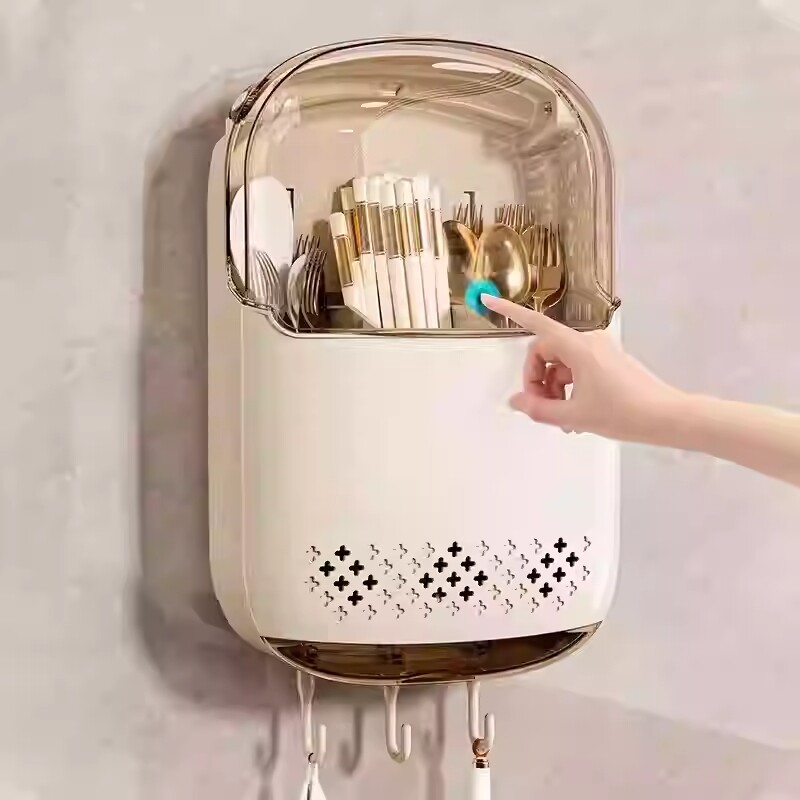 筷子筒筷笼厨房免打孔多功能置物架勺子塑料挂墙式沥水餐具收纳盒