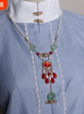 原创手工软璎珞红色水滴平安扣汉服项链立领项圈明制宋风古风配饰