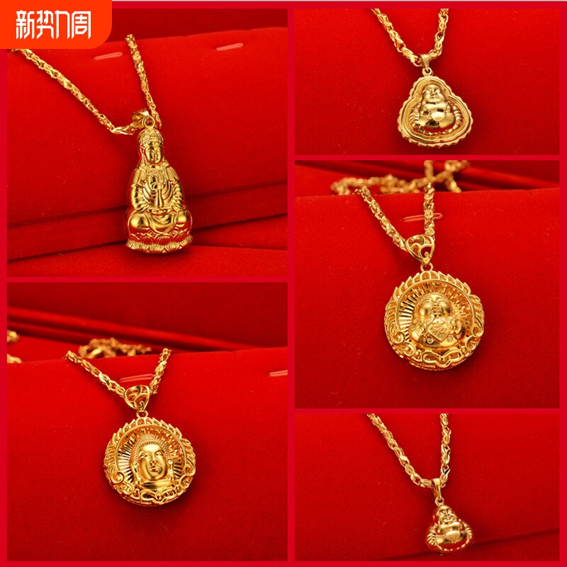 寺庙结缘沙金福娃吊坠观音笑佛毛衣链项坠佛头项链男女通用批发