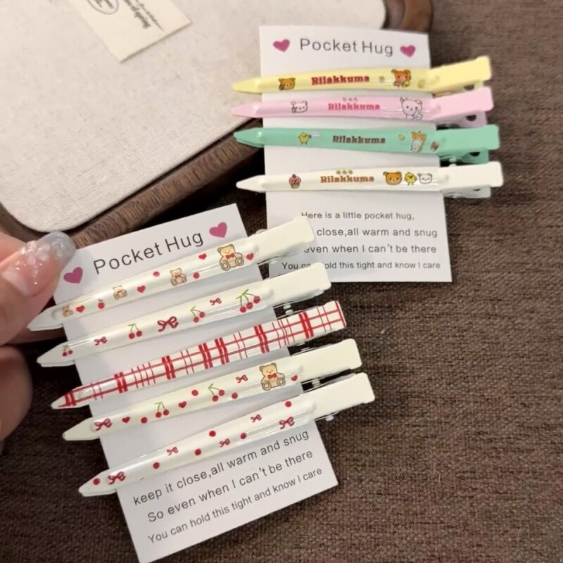 可爱樱桃小熊金属长条发夹夏季新款甜美百搭刘海鸭嘴夹发卡发饰夹