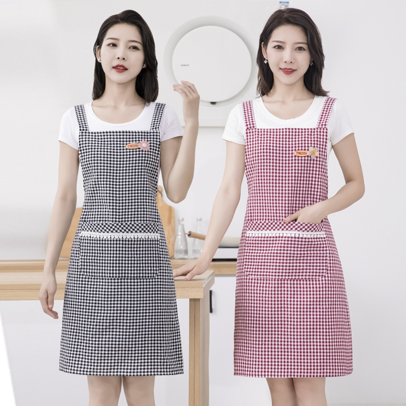 家用围裙新款厨房做饭背带围腰棉布罩衣工作服加长耐脏耐磨家务