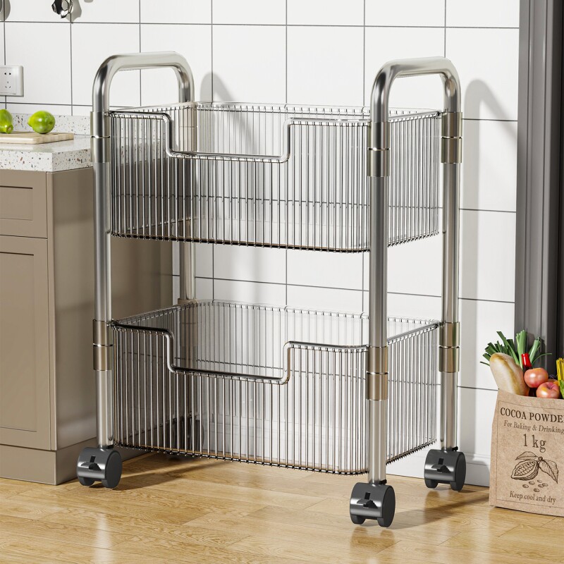 厨房置物架落地多层收纳架多功能亚克力小推车蔬菜储物篮零食果蔬