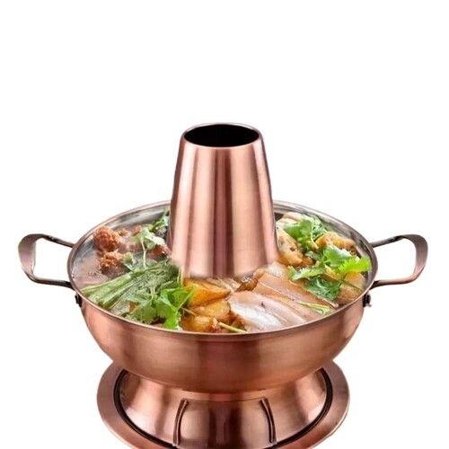 老北京木炭火锅纯特厚铜锅不锈钢老式紫铜色碳涮羊肉锅火锅清仓