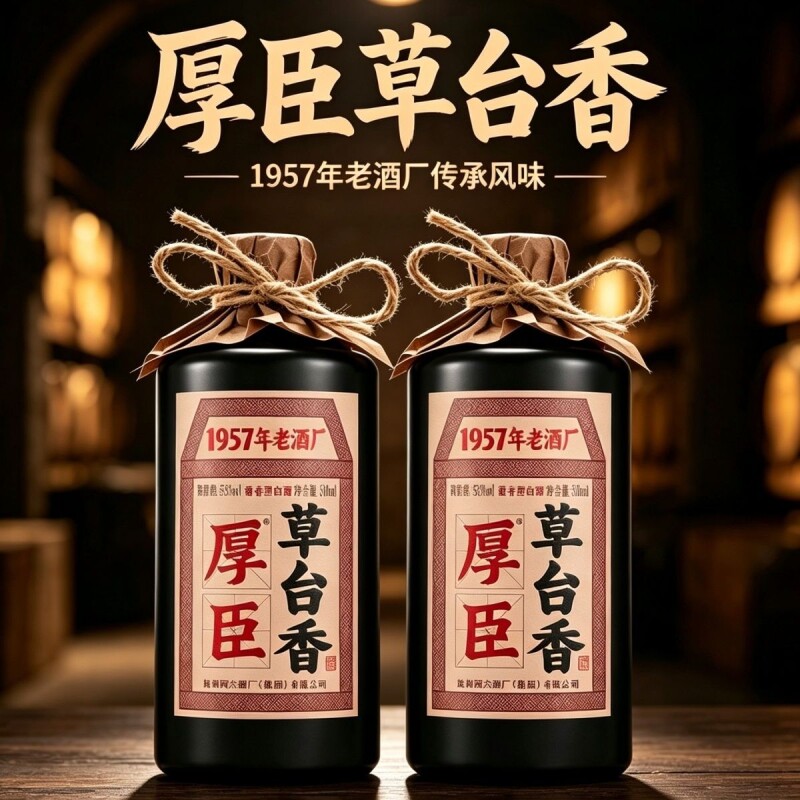 厚臣草台香酒贵州酱香型白酒53度500ml纯粮食酿造酒送礼自饮正品