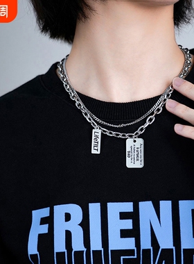 轻奢嘻哈锁骨链女小众美式叠戴项链男痞帅朋克风不掉色辣妹毛衣链