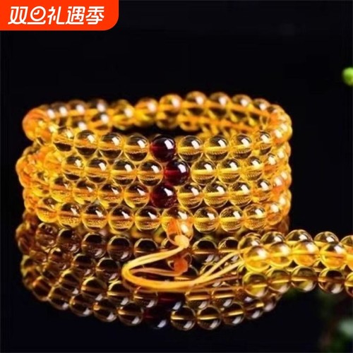 精选二代琥珀蜜蜡佛珠链多圈手链男女108颗佛珠树脂蜜蜡手串项链