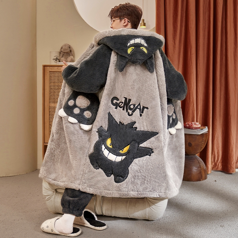 秋冬季款珊瑚绒睡衣男士睡袍加绒加厚青少年男生式冬天浴袍家居服