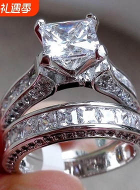 臻荣Wish外贸货源欧美首饰手饰锆石戒指一对 个性镶钻套戒 对戒