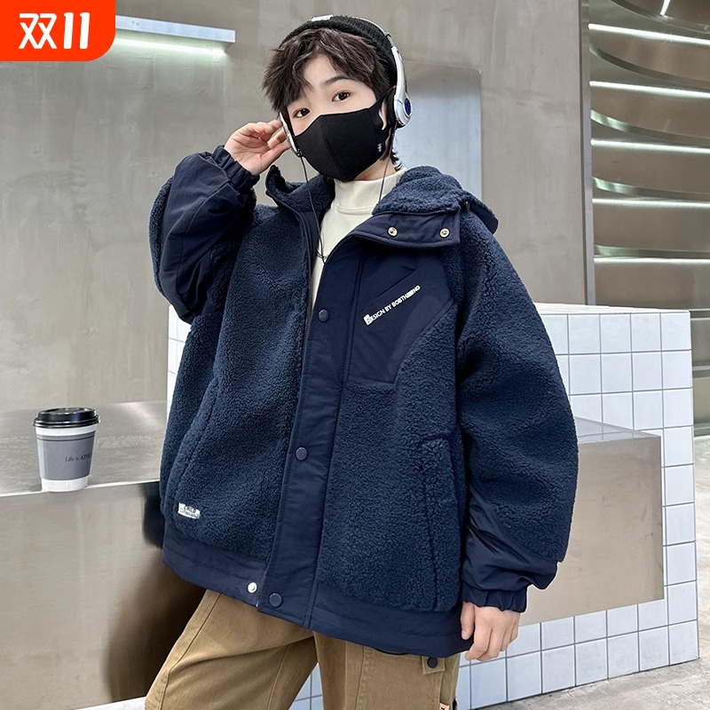 男童夹棉外套秋冬款2025新款儿童冬季毛毛衣加厚大童冬装二棉衣潮