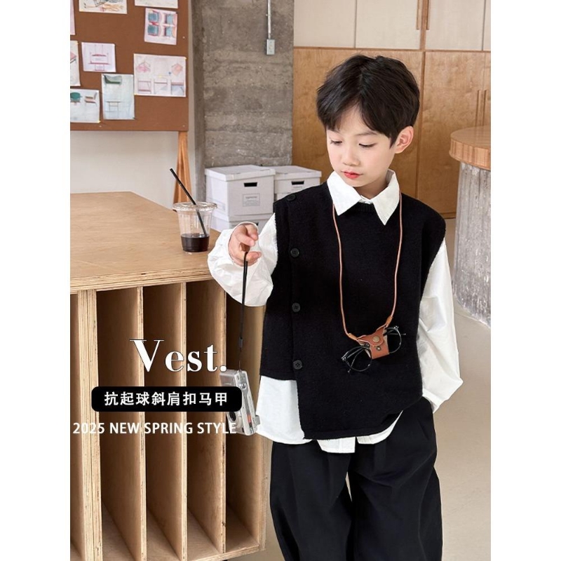 儿童针织衫男童针织马甲春秋款2025新款中大童背心外穿坎肩毛线