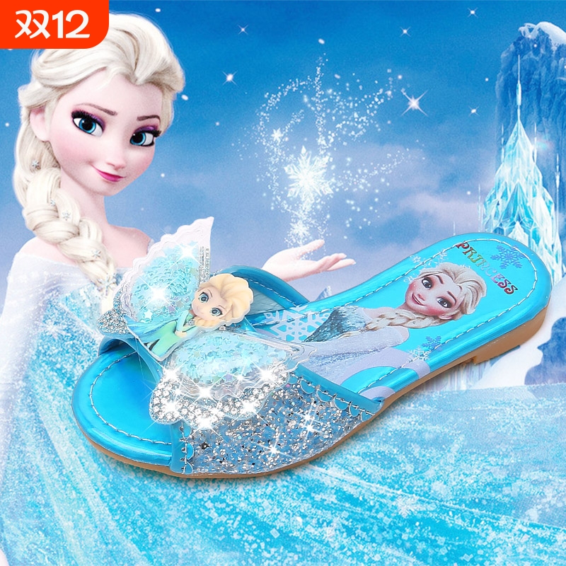 爱莎公主女童拖鞋2025新款夏季时尚软底网红爆款外穿儿童水晶鞋子