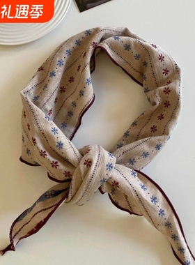 新款丝巾百搭春秋护颈头巾装饰领巾时尚复古小围巾三角巾条纹项链