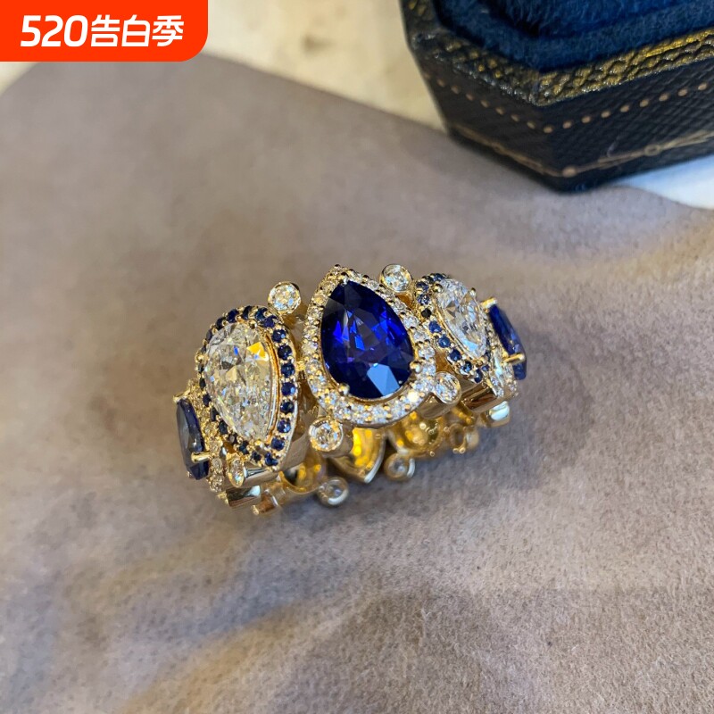 仿天然坦桑蓝宝石戒指镀镶嵌蓝宝石时尚彩宝指环女