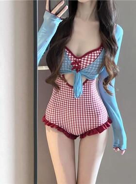 【幂琳】连体泳衣女款长袖防晒保守学生少女运动可爱日系女孩游泳